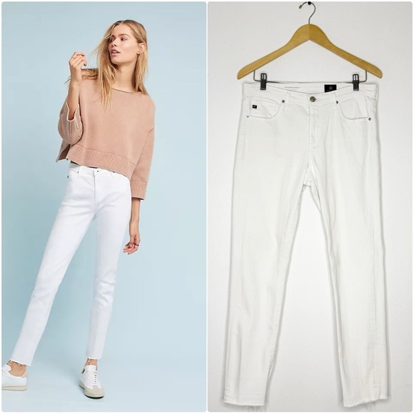 AG Adriano Goldschmied The Stevie Ankle White Slim Straight Jeans Size 29R - Picture 1 of 8